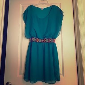 Teal Mini Dress with detail at waist